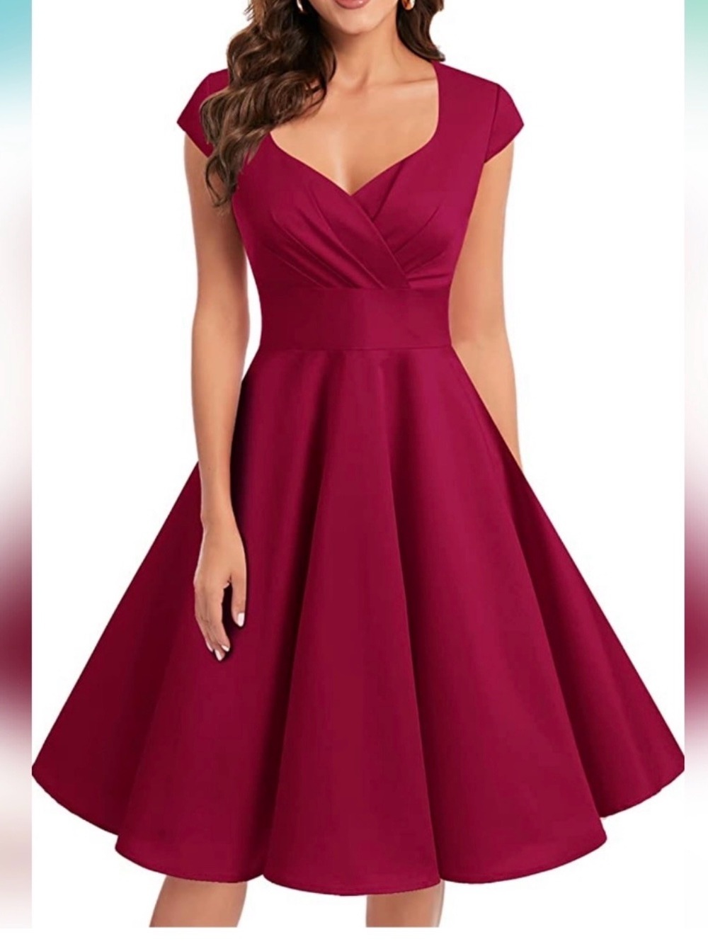 Bebonline Red Swing Fit-and-Flare Midi Dress with crinoline